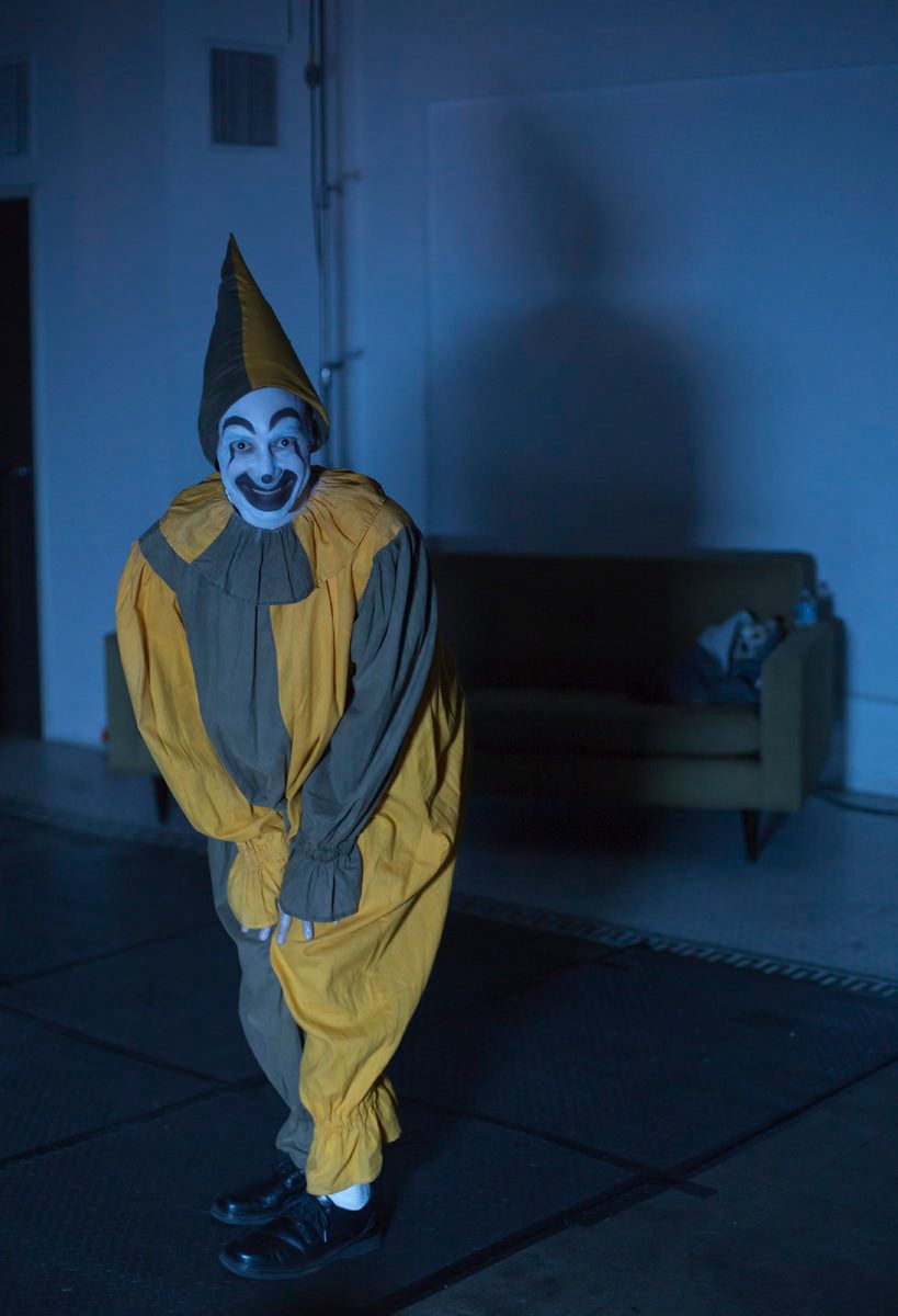 Actor Jeff Blumberg as The Clown on the set of the web series The Hotel Barclay